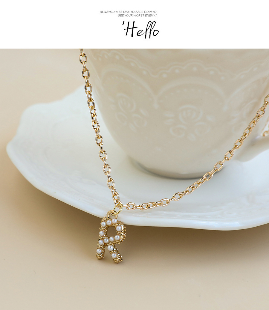 Fashion F Alloy Pearl Letter Necklace,Chains