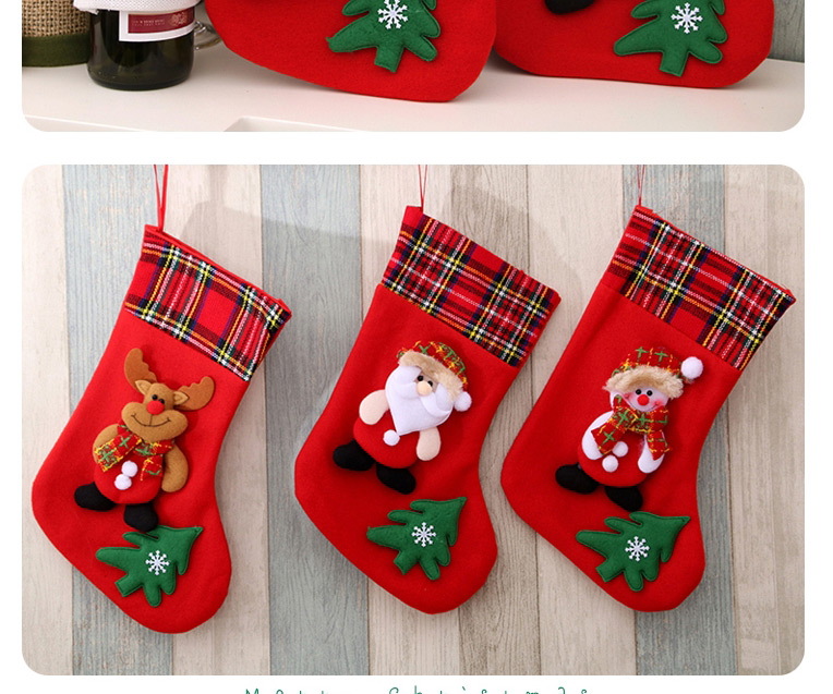 Fashion Deer Christmas Plaid Stitching Plush Three-dimensional Christmas Socks,Festival & Party Supplies
