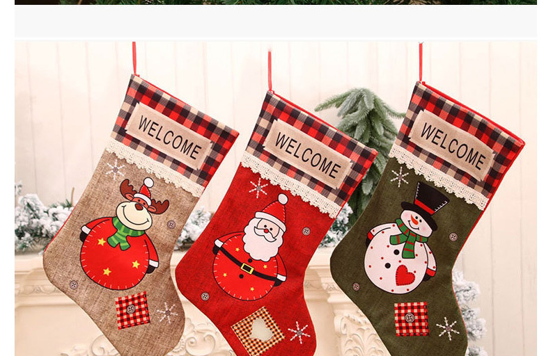 Fashion Deer Polyester Fabric Check Color Printing Christmas Socks,Festival & Party Supplies