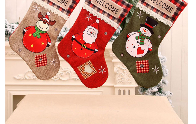 Fashion Snowman Polyester Fabric Check Color Printing Christmas Socks,Festival & Party Supplies