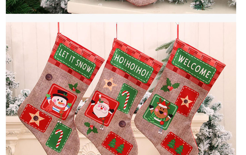 Fashion Deer Christmas Linen Letter Print Christmas Socks,Festival & Party Supplies