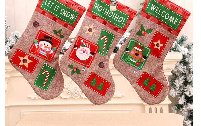 Fashion Deer Christmas Linen Letter Print Christmas Socks,Festival & Party Supplies