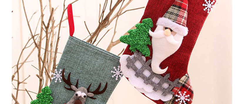 Fashion Bear Linen Plaid Contrast Color Christmas Socks,Festival & Party Supplies