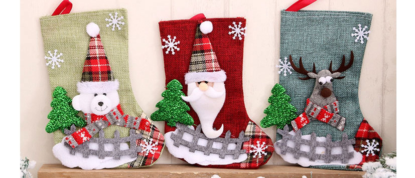 Fashion Deer Linen Checkered Christmas Stockings,Festival & Party Supplies