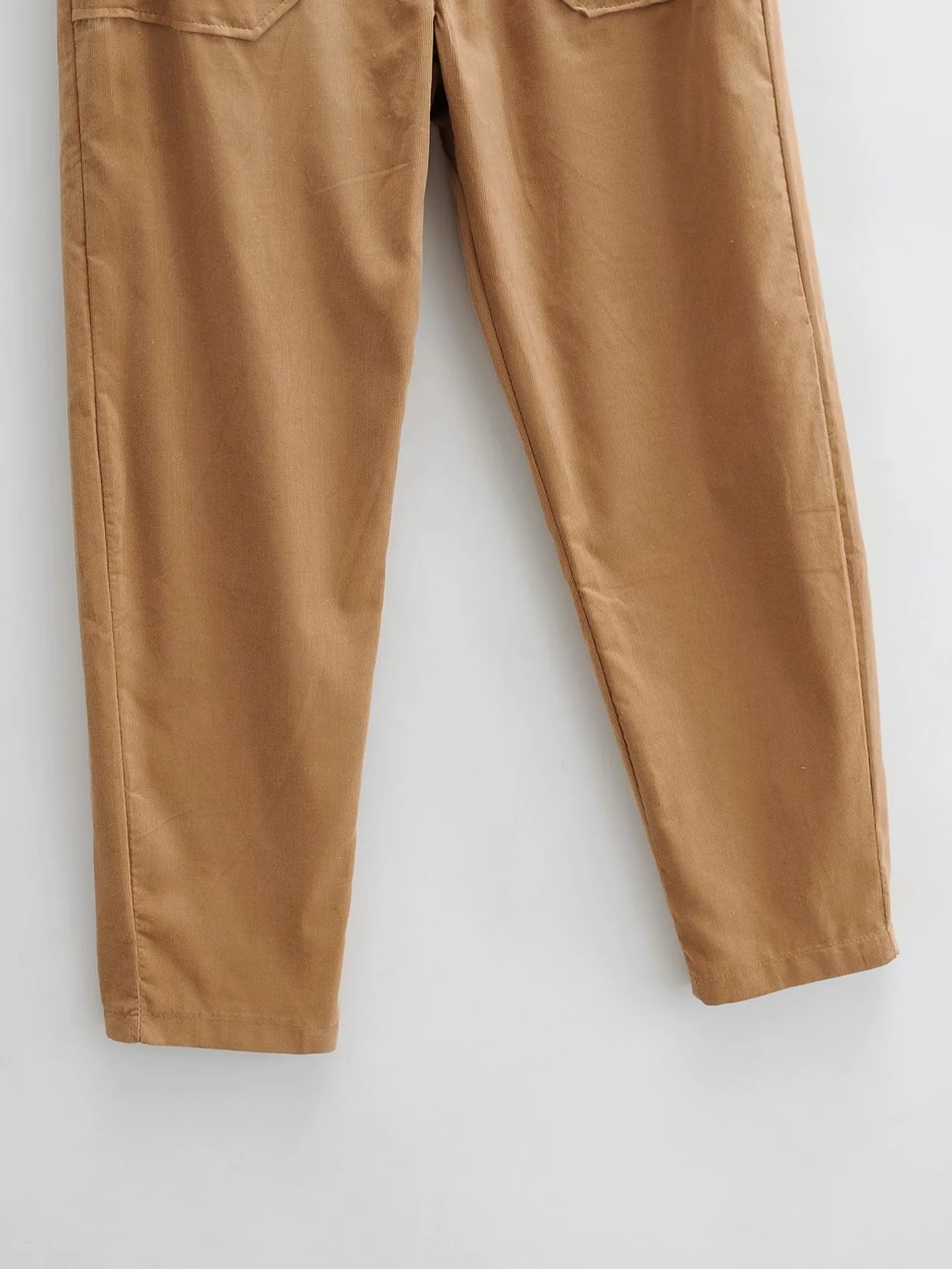 Fashion Khaki Corduroy Elastic Waist Solid Color Casual Pants,SLEEPWEAR & UNDERWEAR