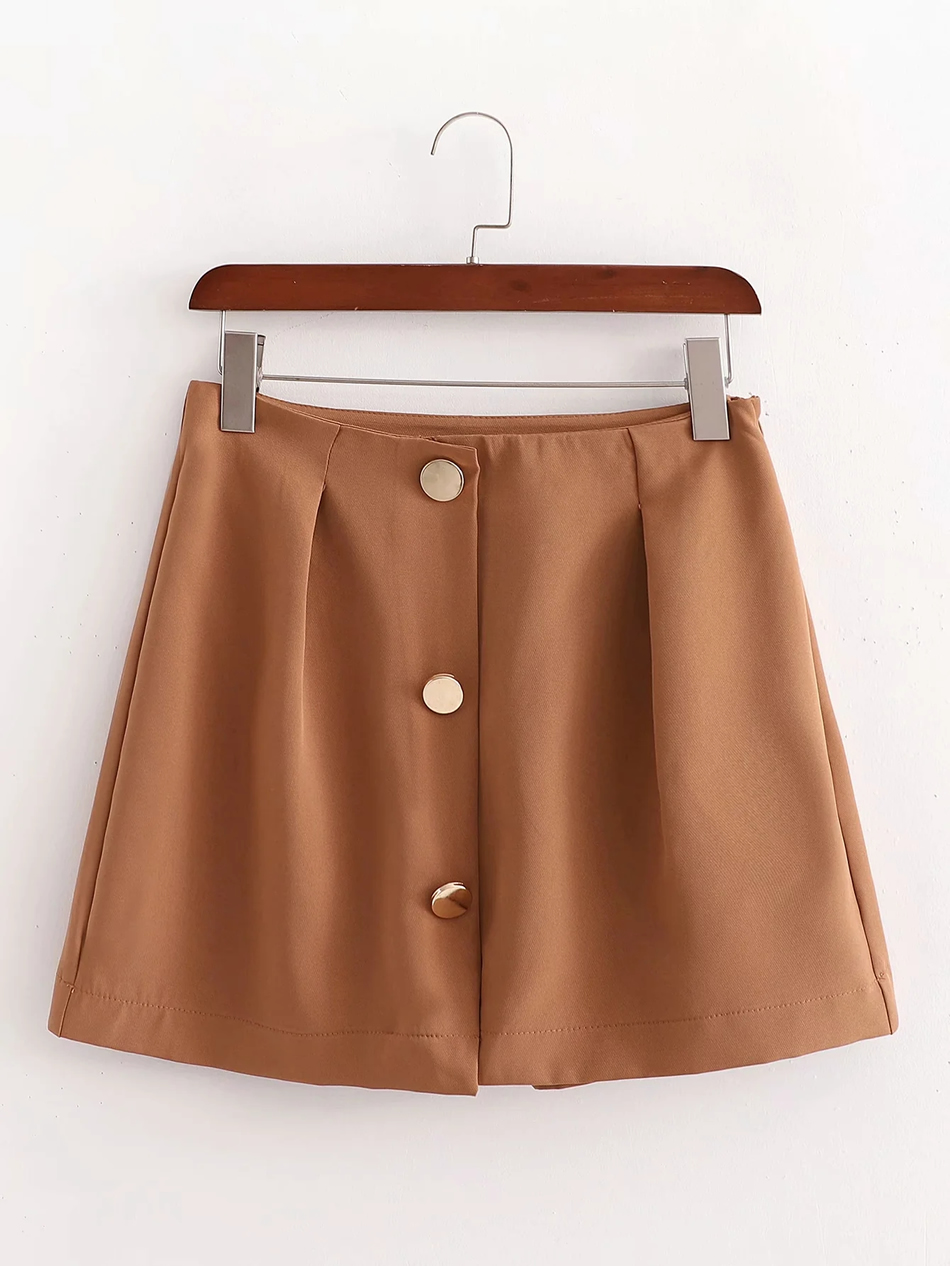 Fashion Caramel Colour Button Solid Color Short Skirt,Skirts