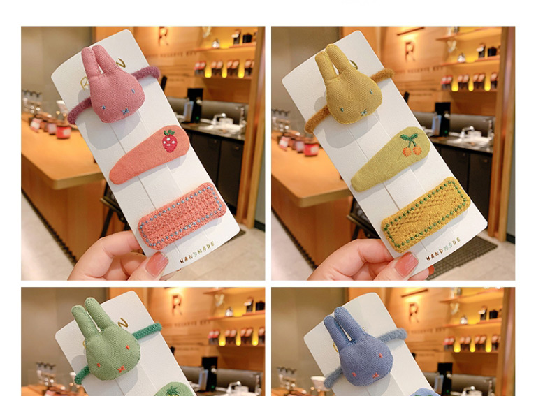 Fashion Green Bunny [3-piece Set] Rabbit Fruit Embroidered Geometric Shape Children S Hairpin,Hairpins