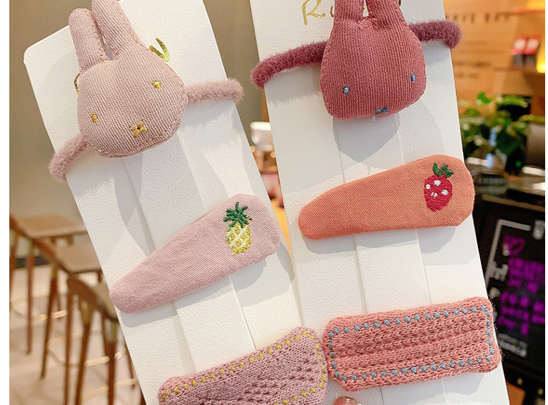 Fashion Pink Bunny [3 Piece Set] Rabbit Fruit Embroidered Geometric Shape Children S Hairpin,Hairpins
