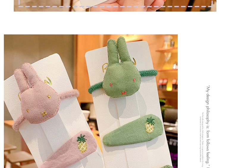 Fashion Green Bunny [3-piece Set] Rabbit Fruit Embroidered Geometric Shape Children S Hairpin,Hairpins