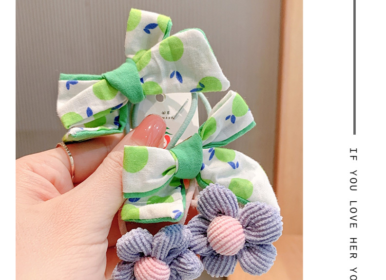 Fashion 1 Pair Of Green Bows Flower Bow Contrast Color Children S Hair Rope,Hair Ring