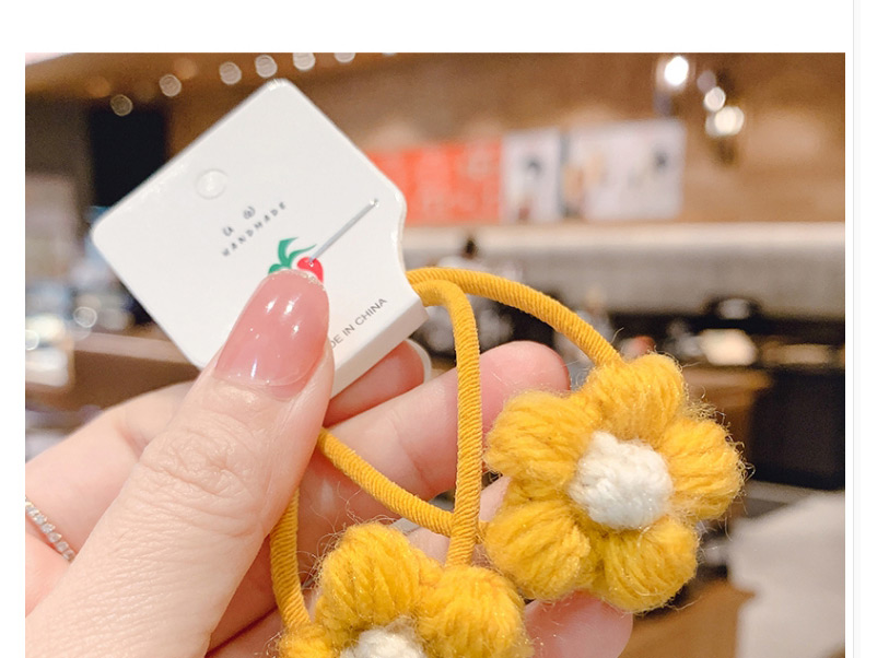 Fashion 1 Pair Of Pink Flowers Knitted Flower Contrast Color Children S Hair Rope,Hair Ring