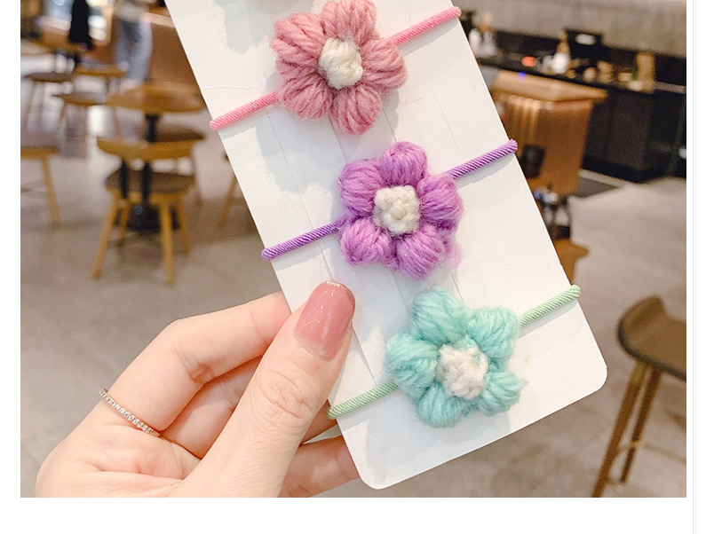 Fashion 1 Pair Of Blue Flowers Knitted Flower Contrast Color Children S Hair Rope,Hair Ring