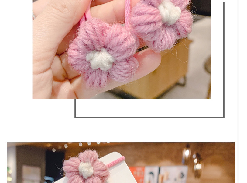 Fashion 1 Pair Of Purple Flowers Knitted Flower Contrast Color Children S Hair Rope,Hair Ring