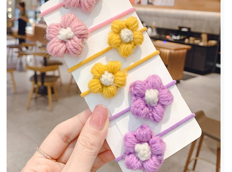Fashion 1 Pair Of Blue Flowers Knitted Flower Contrast Color Children S Hair Rope,Hair Ring