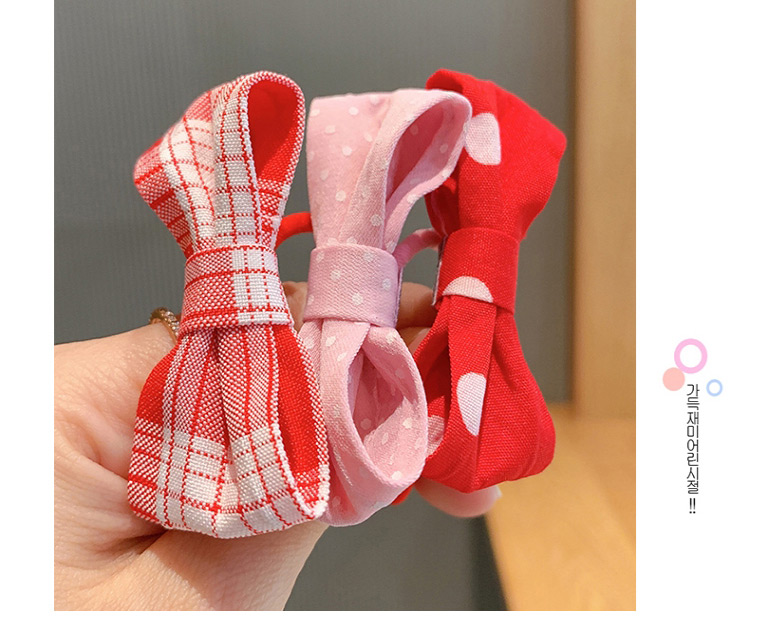 Fashion Red Plaid [1 Pair] Checkered Polka Dot Printed Bow Hair Rope,Hair Ring
