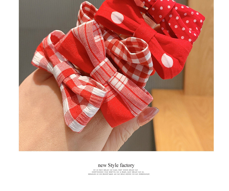 Fashion Red Check [1 Pair] Checkered Polka Dot Printed Bow Hair Rope,Hair Ring