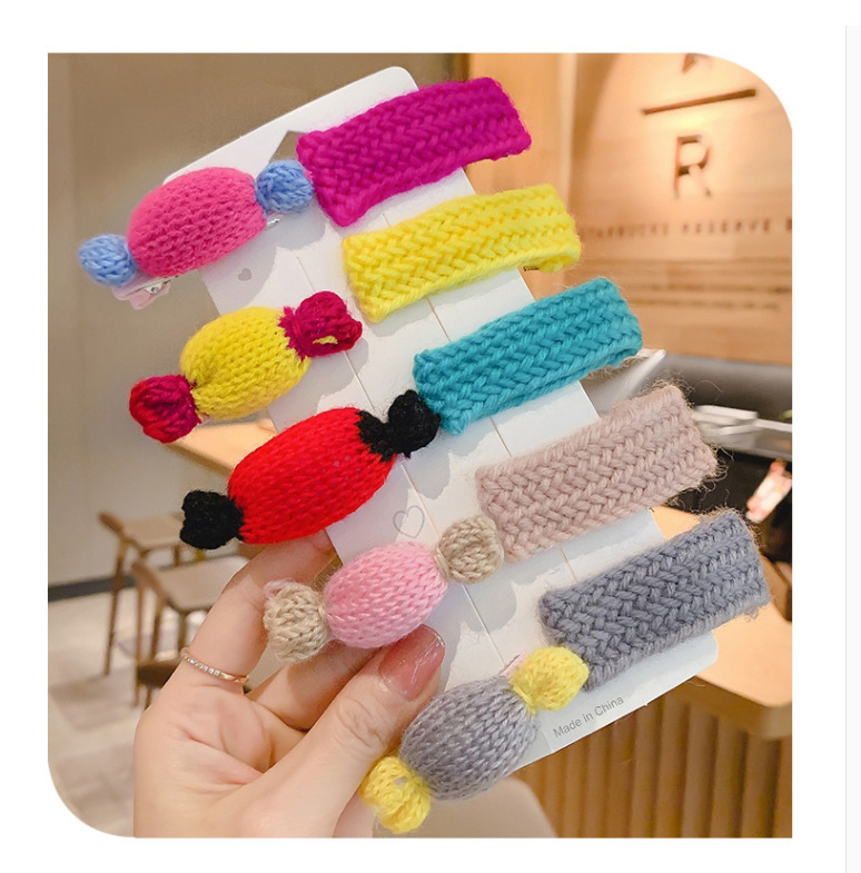 Fashion Pink Candy Hairpin Knitted Woolen Hat Letter Children S Hair Rope Hairpin,Hairpins