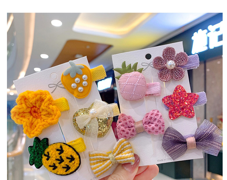 Fashion Gold Color Crown [5 Piece Set] Children S Hairpin With Cloth-wrapped Fruit And Flower Lattice,Hairpins