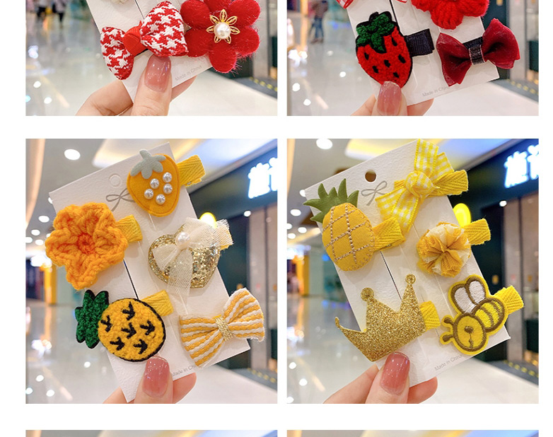 Fashion Gold Color Crown [5 Piece Set] Children S Hairpin With Cloth-wrapped Fruit And Flower Lattice,Hairpins