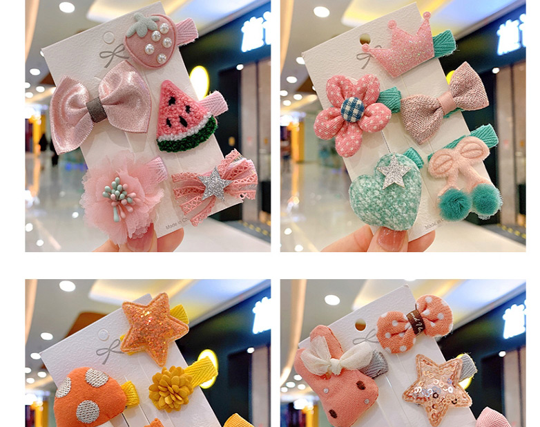 Fashion Pink Bunny[5 Piece Set] Children S Hairpin With Cloth-wrapped Fruit And Flower Lattice,Hairpins