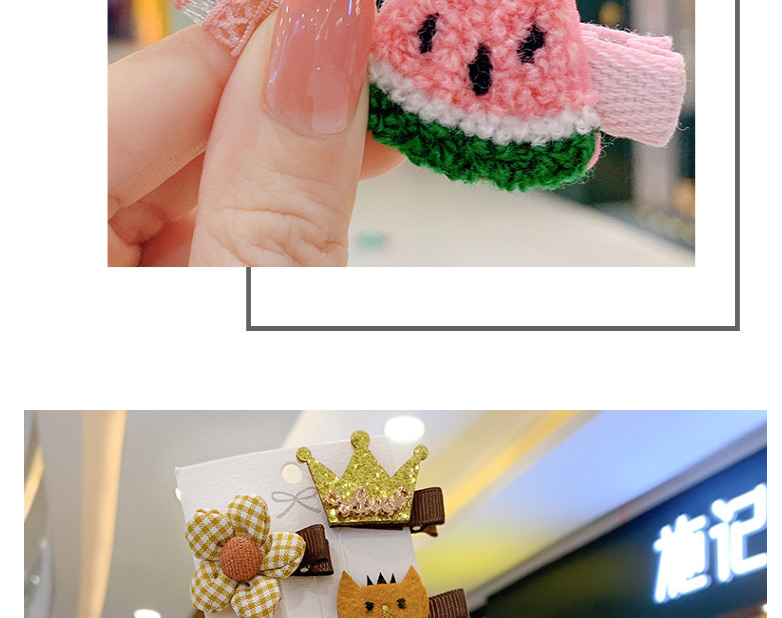 Fashion Pink Watermelon [5 Piece Set] Children S Hairpin With Cloth-wrapped Fruit And Flower Lattice,Hairpins