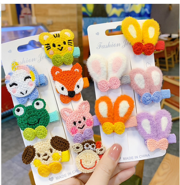 Fashion Orange Bunny Ears Knitted Animal Rabbit Ears Hit Color Children Hairpin,Hairpins