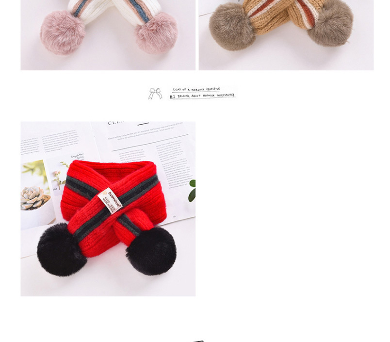 Fashion Red Black Hair Ball Color-blocking Wool Knitted Ball Children Scarf,knitting Wool Scaves