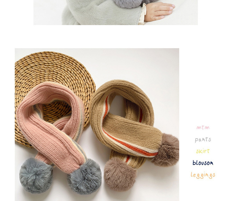 Fashion Khaki Grey Hairball Color-blocking Wool Knitted Ball Children Scarf,knitting Wool Scaves