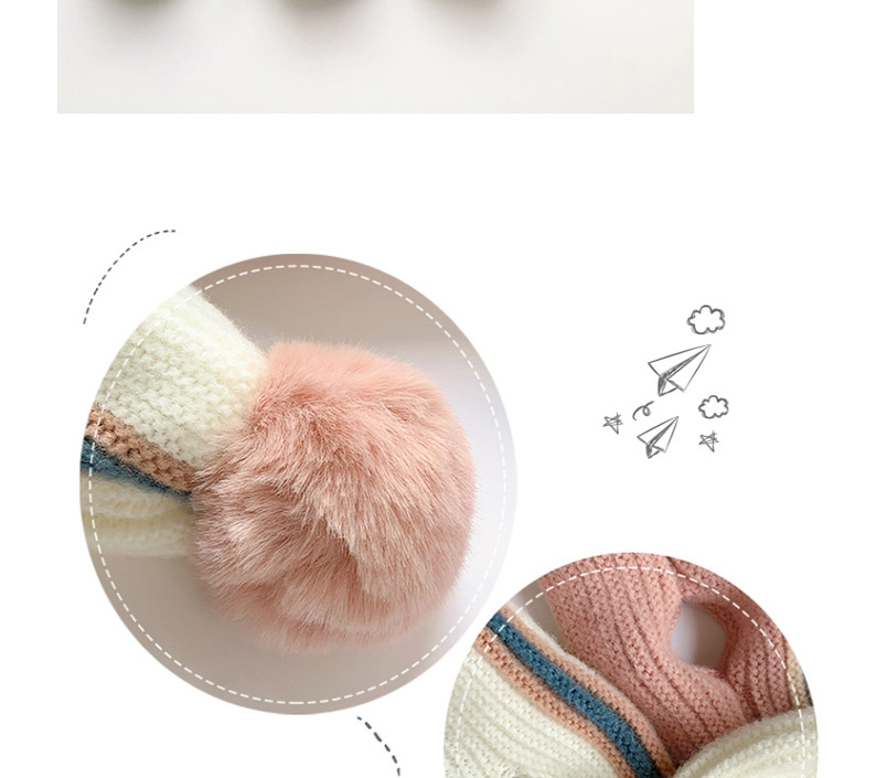 Fashion Pink Gray Fur Ball Color-blocking Wool Knitted Ball Children Scarf,knitting Wool Scaves