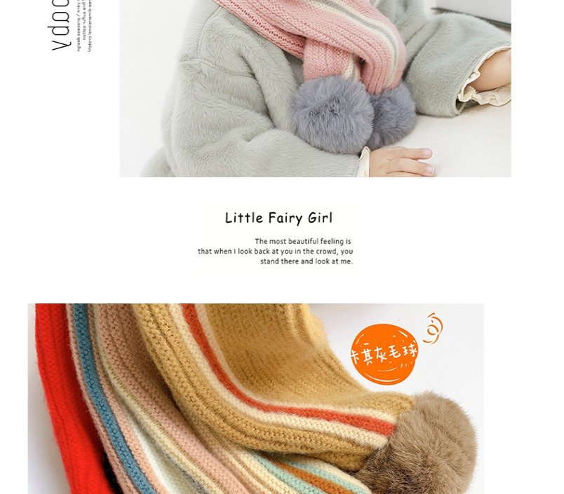Fashion Khaki Grey Hairball Color-blocking Wool Knitted Ball Children Scarf,knitting Wool Scaves