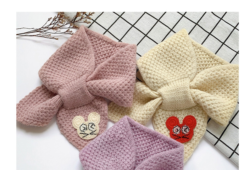 Fashion Cute Mouse [korean Pink] Animal Bowknot Children S Knitted Wool Scarf,knitting Wool Scaves