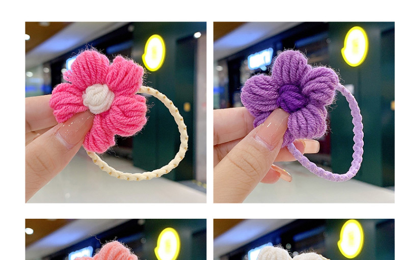 Fashion Navy Blue Knitted Color Children S Hair Rope With Woolen Flowers,Hair Ring