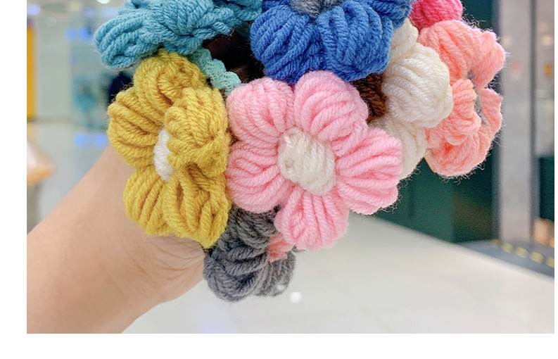 Fashion Pink Knitted Color Children S Hair Rope With Woolen Flowers,Hair Ring