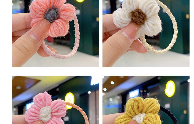 Fashion Yellow Knitted Color Children S Hair Rope With Woolen Flowers,Hair Ring