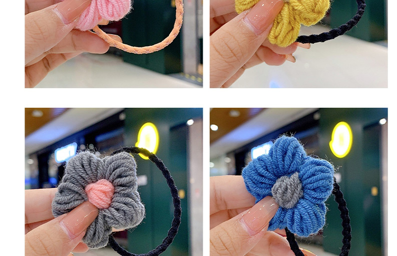 Fashion Pink Knitted Color Children S Hair Rope With Woolen Flowers,Hair Ring