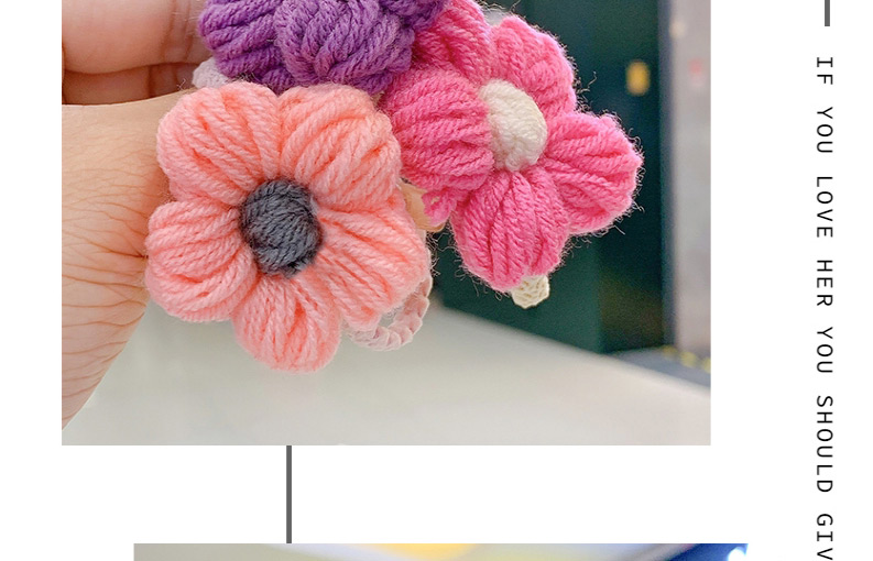 Fashion Navy Blue Knitted Color Children S Hair Rope With Woolen Flowers,Hair Ring