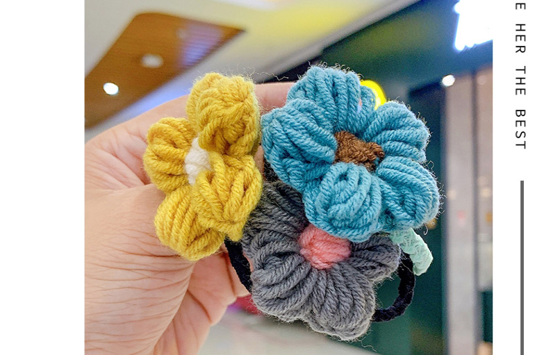 Fashion Lake Blue Knitted Color Children S Hair Rope With Woolen Flowers,Hair Ring
