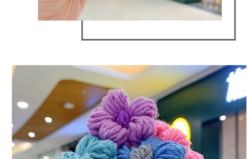 Fashion Creamy-white Knitted Color Children S Hair Rope With Woolen Flowers,Hair Ring