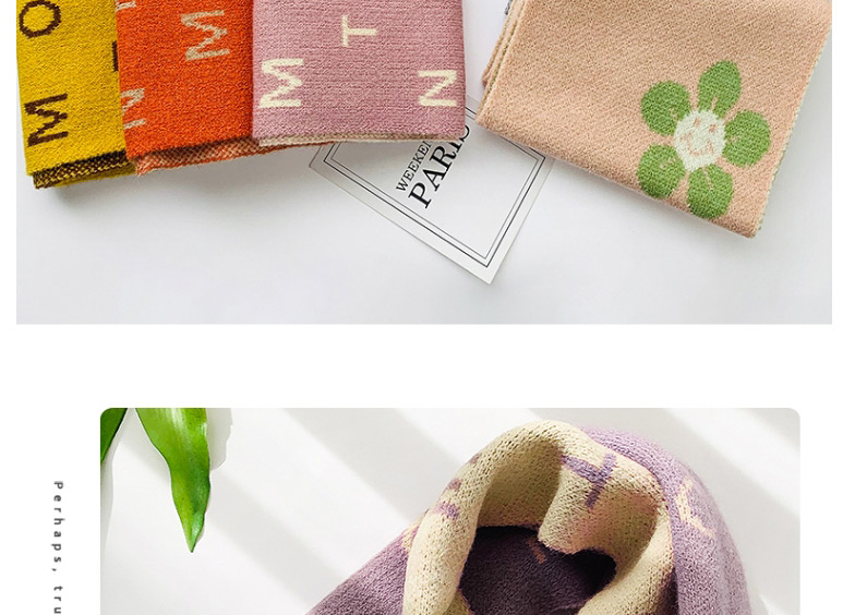 Fashion English Letters [purple] Knitted Woolen Letter Flowers Contrast Color Double-sided Children S Scarf,knitting Wool Scaves
