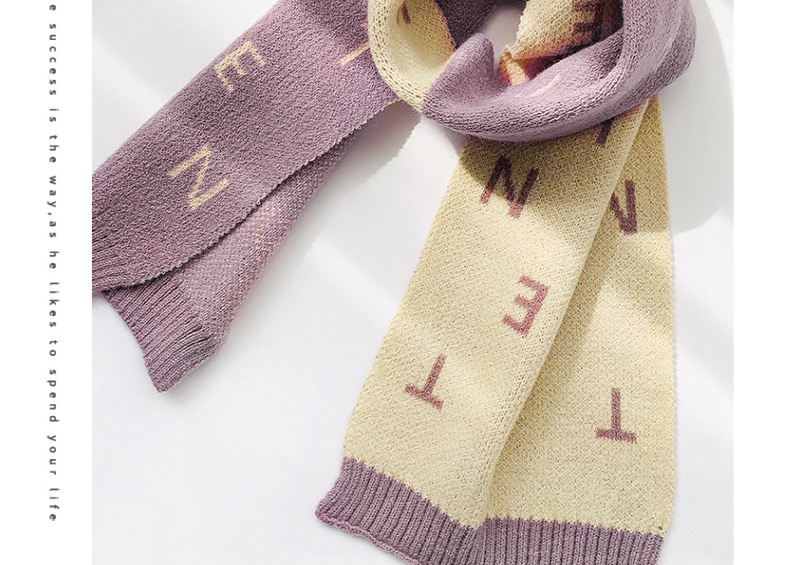 Fashion English Letters [purple] Knitted Woolen Letter Flowers Contrast Color Double-sided Children S Scarf,knitting Wool Scaves