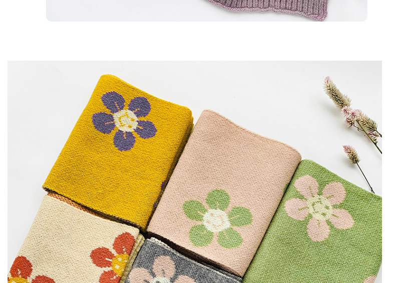 Fashion Flowers [gray] Knitted Woolen Letter Flowers Contrast Color Double-sided Children S Scarf,knitting Wool Scaves