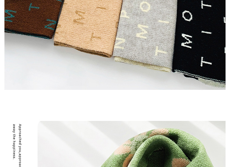 Fashion English Letters [khaki] Knitted Woolen Letter Flowers Contrast Color Double-sided Children S Scarf,knitting Wool Scaves