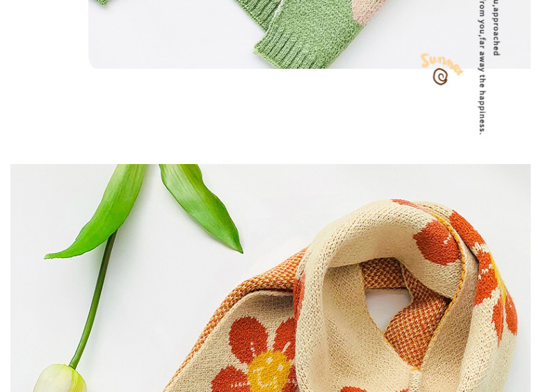 Fashion Flowers [yellow] Knitted Woolen Letter Flowers Contrast Color Double-sided Children S Scarf,knitting Wool Scaves