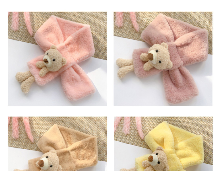 Fashion Little Bear [korean Pink] Bear Doll Plush Thickened Children S Scarf,knitting Wool Scaves