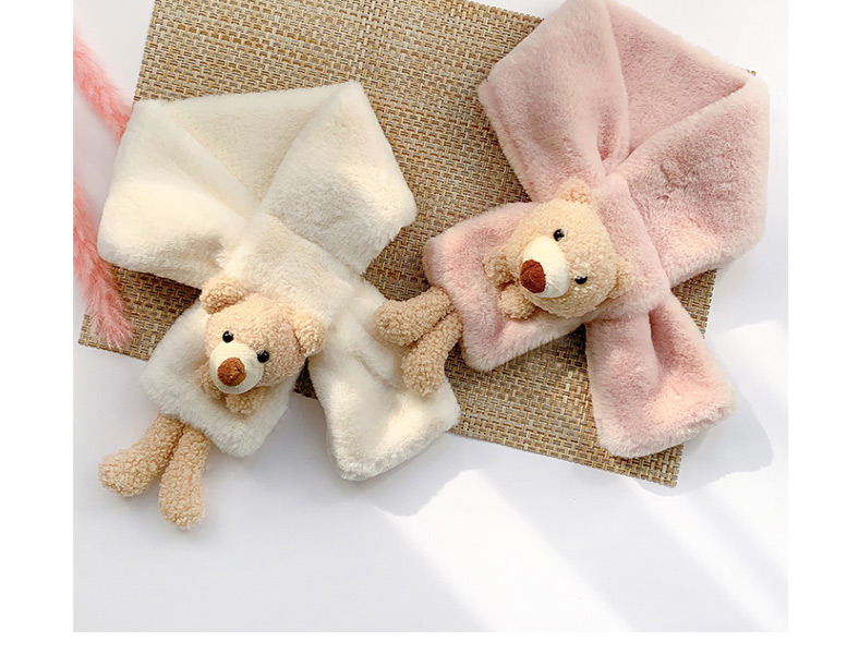 Fashion Bear [pink] Bear Doll Plush Thickened Children S Scarf,knitting Wool Scaves