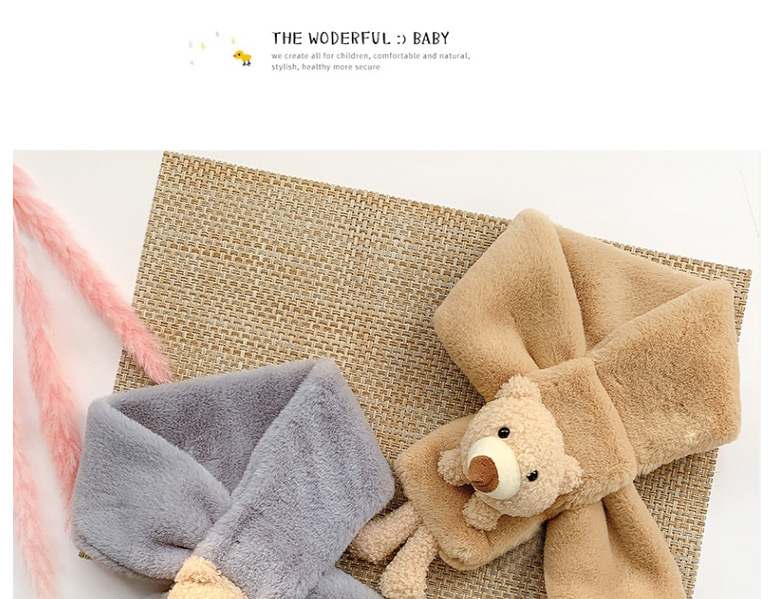Fashion Little Bear [beige White] Bear Doll Plush Thickened Children S Scarf,knitting Wool Scaves