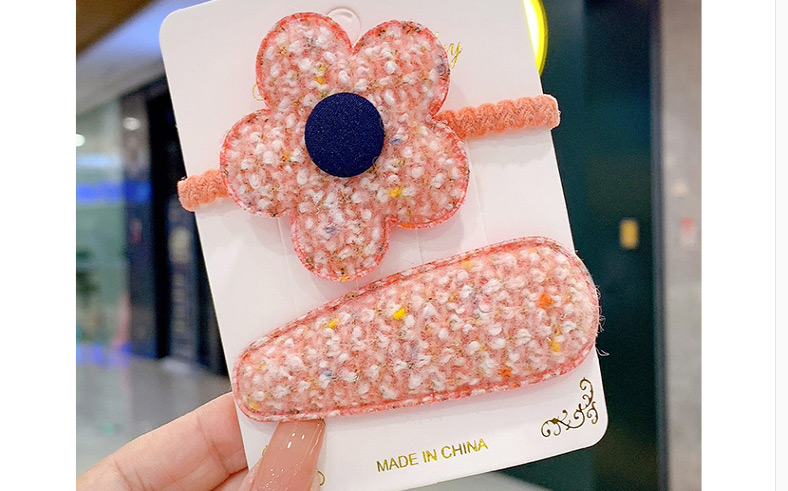 Fashion Pink Flowers [2 Piece Set] Flower Woolen Geometric Children S Hairpin Hair Ring,Hair Ring