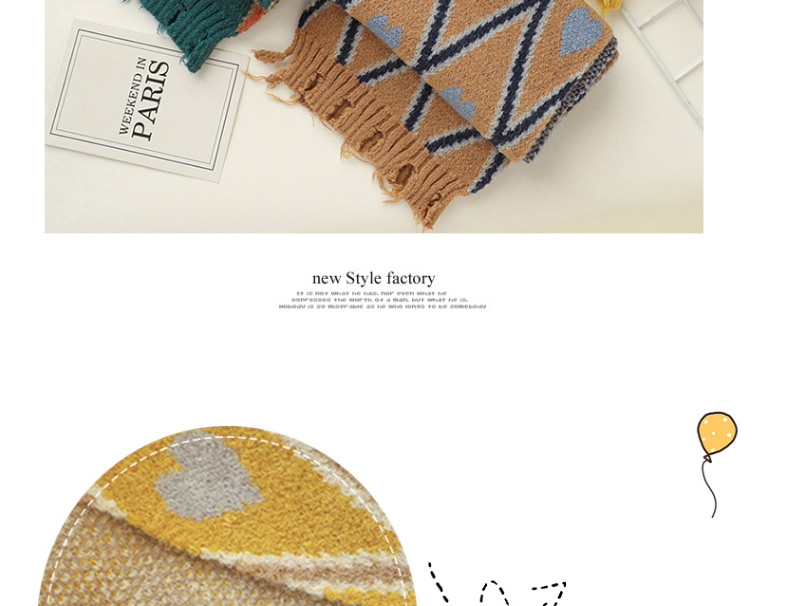 Fashion Khaki Love Love Geometric Tassel Thickened Children S Scarf,knitting Wool Scaves