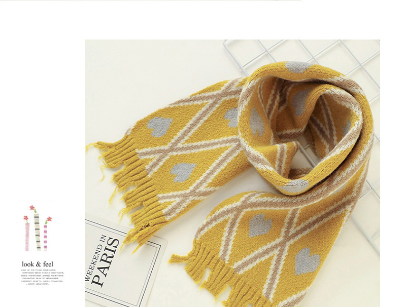Fashion Yellow Love Love Geometric Tassel Thickened Children S Scarf,knitting Wool Scaves