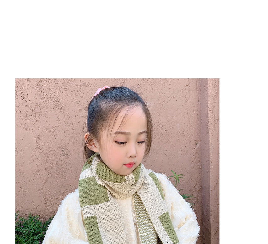 Fashion Blue-green Woolen Knitted Geometric Shape Contrast Thickening Children S Scarf,knitting Wool Scaves